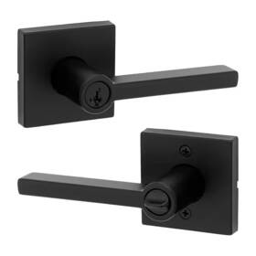 740hflsq514scp4 Kwikset Halifax Square Matte Black Keyed Entry Door Handle Featuring Smartkey