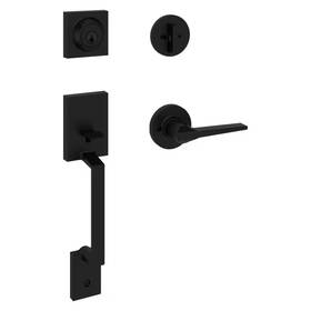 Kwikset 744759102812 Amador Matte Black Entry Door Handleset With Round Rose Hollis Handle Featuring