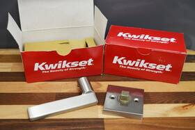 Kwikset 883351463393 Set Of Two Halifax Square Dummy Door Levers 157 Hfl 15 Satin Nickel