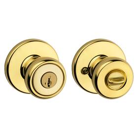Kwikset 883351636254 Tylo Entry Door Knob With Lock And Key Polished Brass