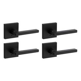 Kwikset 883351806800 Halifax Square Matte Black Bed/bath Door Handle With Lock 4-pack