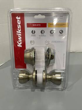 96900-254 Kwikset Tylo Antique Brass Entry Door Knob And Deadbolt Pack Rust