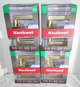 97200-923 Kwikset 4 Pk Halifax Interior Door Handle Lever Hall Closet Microban Satin Brass