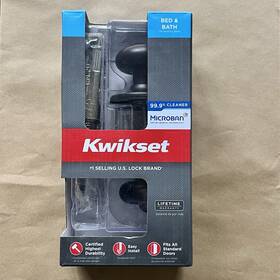 97300-930 Kwikset Bed And Bath Doorknob Set In It S Packaging Matte Black Pismo #97300-930