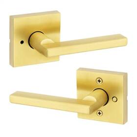 97300-967 Kwikset Halifax Square Bed And Bath Door Lever Satin Brass