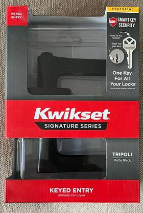 97402-926 Kwikset Tripoli Matte Black Exterior Keyed Entry Door Handle Smart Key