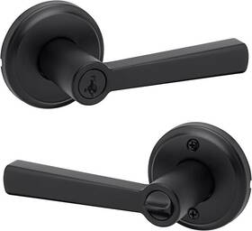 97403-073 Kwikset Trafford Entry Door Lever With Lock And Secure Keyed - Matte Black New