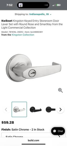 781knl-26ds Kwikset 97569-001 Kingston Keyed Entry Lever Set Smartkey - Chrome