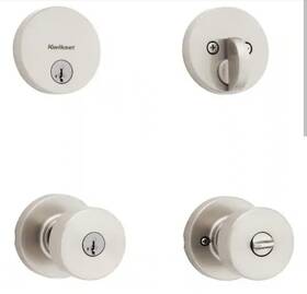 991pskrdt15smt Kwikset Pismo Round Rose Satin Nickel Knob Door Combo Pack Featuring Smartkey