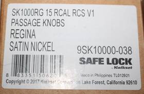 Sk1000rg-15v1 Kwikset Safe Lock Regina Passage Door Knob Set - Satin Nickel