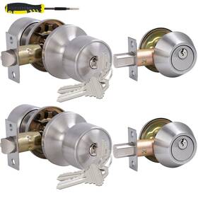 710-sn-2db Lanwandeng 2 Sets Keyed Alike Entry Door Knobs And Single Cylinder Deadbolt L