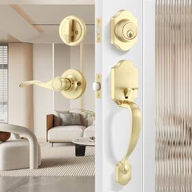 04213824sb03et Leydebong Gold Front Door Handle And Deadbolt Set Classic Lock All Keyed
