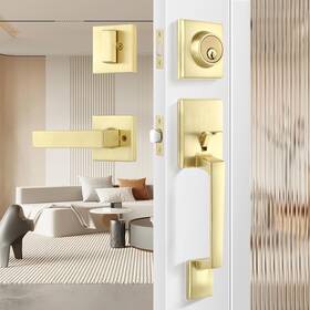B0f59w8klt Leydebong Gold Entry Door Handle And Single Cylinder Deadbolt Lock Key