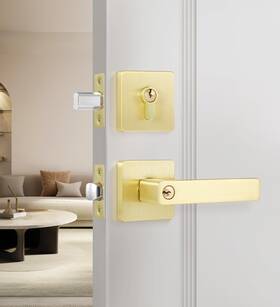 L88e3y2et01-1 Leydebong 1 Pack Gold Door Handleset With Single Cylinder Deadbolt Entry Lever Han