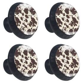 Lilibeely 912156803814 4 Pieces Set Cabinets Hardware Round Furniture Knobs Big Cow Fur Print