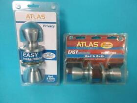 1732604 Lot Of 2 New Atlas Door Knob Handle Bed And Bath Turn Button Lock Satin Chrome