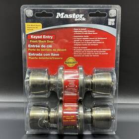 Master Lock 071649152498 New 2014 Entry Door Knob Set 2-pack Antique Brass Taiwan