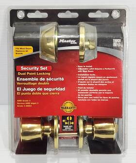 Tuco0603 Master Lock Security Set Deadbolt And Entry Door Knob Keyed Alike Polished Brass