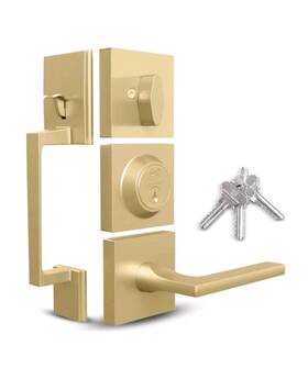 Mega Handles 795847815848 Tobelle Satin Brass Entry Door Handleset-single Cylinder With Lever
