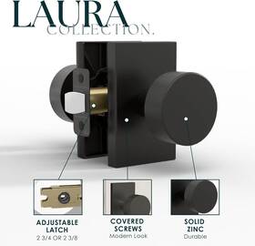 Mega Handles 795847816159 Laura Passage Door Knob For Hallway Closet Bathroom- Black-nib
