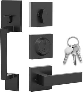 Tobelle-sqr-mb-1 Mega Handles Tobelle Entry Door Handleset Single Cylinder Lever Matte Black