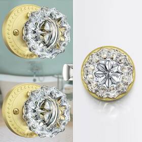 Sy2152-gd Mensarix Glass Door Knobs With Lock Gold Satin Brass Crystal Interior For