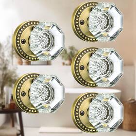 Sy2153-ab Mensarix Glass Door Knobs With Lock Antique Brass Crystal Interior For Pri