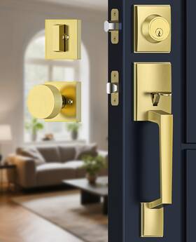 Sy2154-gd Mensarix Front Door Handle And Deadbolt Set Gold Lock With Modern Knur