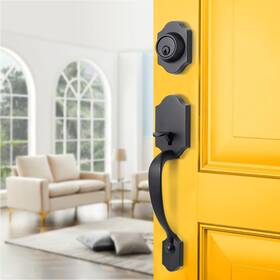 L36158-b-s122-nat-usam022 Natsukage Front Door Handle And Lock Set - Matte Black Entrance With D