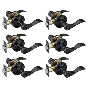 6p-020mb-bk Ncl Hardware 6 Pack Black Door Handle Interior Wave Lever Knob With Lock P