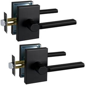 Mdc894-db-ps-2p Newbang Long Plate Hall And Closet Lever Handle Lock In Matte Black Finishhea
