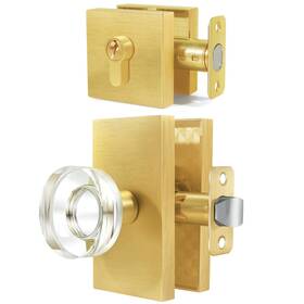 Newlaking 639395275344 Crystal Glass Door Knob With Single Cylinder Deadbolt Lock Set - Satin Brass