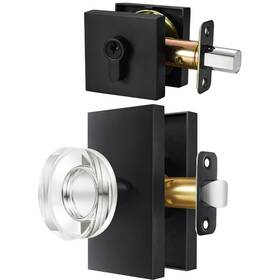 Newlaking 639395275399 Glass Door Knobs With Deadbolt Matte Black Single Cylinder And