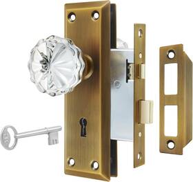 Newliplace 313030466488 Mortise Lock Set For Interior Door Antique Brass Knobs With Loc
