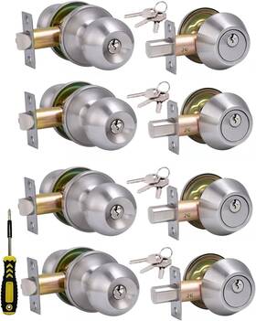 607-sn-4db Nobrand 4 Sets Keyed Same Entry Door Knob And Deadbolt Combo Satin Nickel