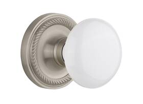 Nostalgic 640697021362 Warehouse Rope Rosette With White Porcelain Knob Single Dummy Satin Nickel