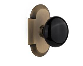 Nostalgic 640697128757 Warehouse Cottage Plate With Black Porcelain Door Knob Passage - 2.375 Inch Ant
