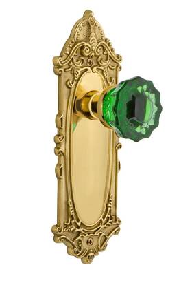 Nostalgic 640697251981 Warehouse Polished Brass 725198 Victorian Plate Crystal Emerald Glass Door K