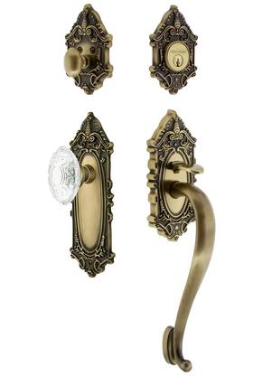 Nostalgic 640697560366 Warehouse 756036 Victorian Plate S Grip Entry Set Crystal Knob Bac