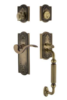 Nostalgic 640697675169 Warehouse Meadows Plate F Grip Entry Set Manor Lever In Antique Brass