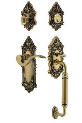 Nostalgic 640697678290 Warehouse Victorian Plate C Grip Entry Set Manor Lever In Antique Brass