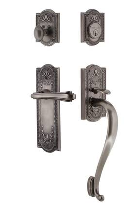 Nostalgic 640697703862 Warehouse Meadows Plate S Grip Entry Set Fleur Lever In Antique Pewter