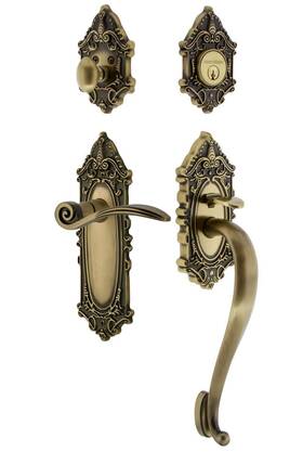 Nostalgic 640697715056 Warehouse Victorian Plate S Grip Entry Set Swan Lever In Antique Brass