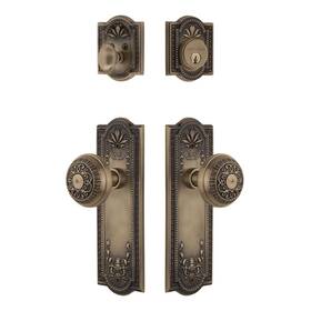 Brass-2 Nostalgic 640697823447 Warehouse Meadows Entry Set With Egg And Dart Knob In Antique