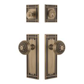 Brass-2 Nostalgic 640697825175 Warehouse Mission Entry Set With Egg And Dart Knob In Antique