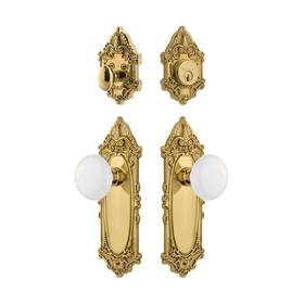 Nostalgic 640697834528 Warehouse Victorian Entry Set With White Porcelain Knob In Unlacquered Brass-