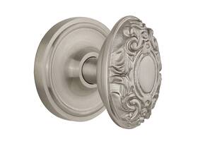 702028 Nostalgic Warehouse Classic Rosette With Victorian Door Knob Single Dummy Satin Nickel