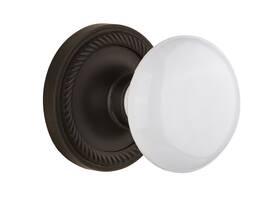 704723 Nostalgic Warehouse Rope Rosette With White Porcelain Knob Single Dummy Oil-rubbed Br