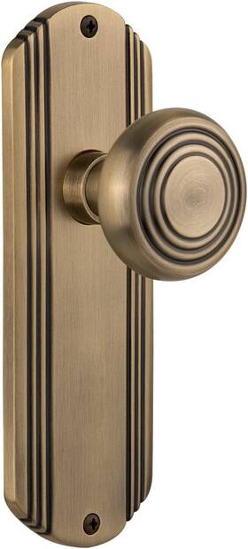 706045 Nostalgic Warehouse Deco Plate Knob Passage 2.375 Antique Brass Inch