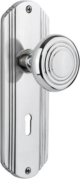 706068 Nostalgic Warehouse Deco Plate Keyhole Knob Privacy 2.375 Bright Chrome Inch